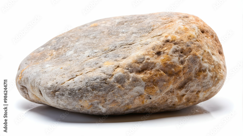 Close up of a smooth stone rock isolated on a white background, showcasing natural texture and details, stone, rock