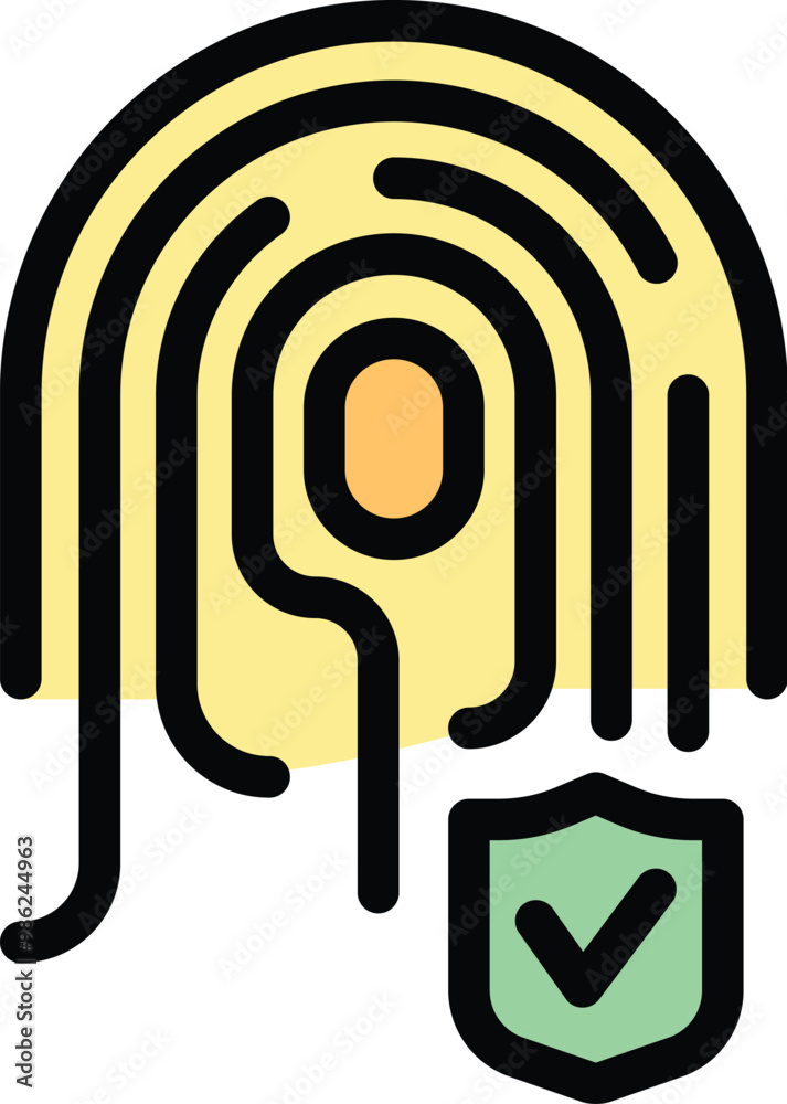 Fingerprint scan being approved with a green check mark inside of a shield, representing secure access Fingerprint scan being approved with a green check mark inside of a shield, representing secure access