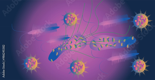  Coronavirus Virus cells on colorful background.
