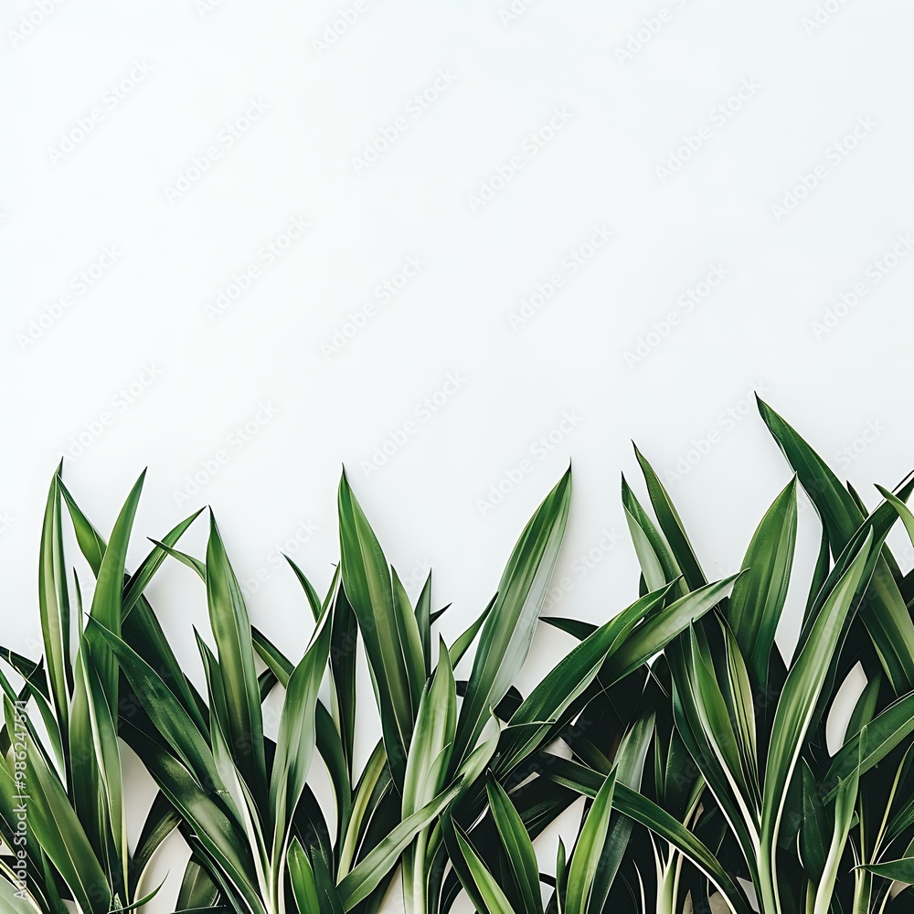 Obraz premium Green Leaves on White Background Minimalist Nature Photography