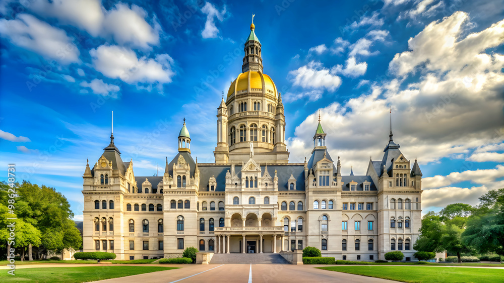 Fototapeta premium Hartford Connecticut Capitol building at noon, Hartford, Connecticut, Capitol, government, dome, architecture, landmark