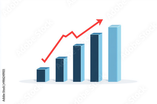 Business bar chart with red arrow on white background