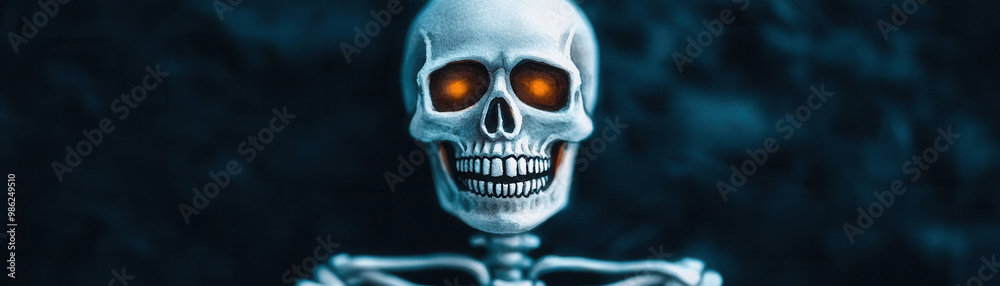 A spooky skeleton costume with intricate bone details, glowing softly under streetlights during trick-or-treat, done in watercolor