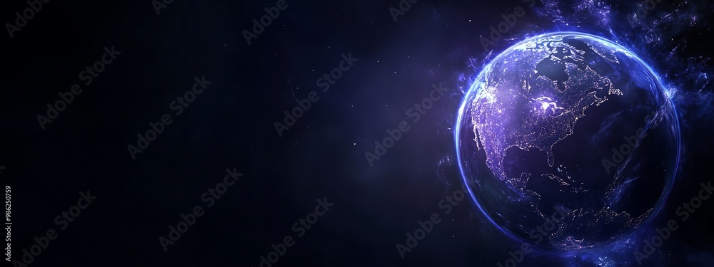 A glowing Earth with city lights and nebulae A glowing Earth with city lights and nebulae