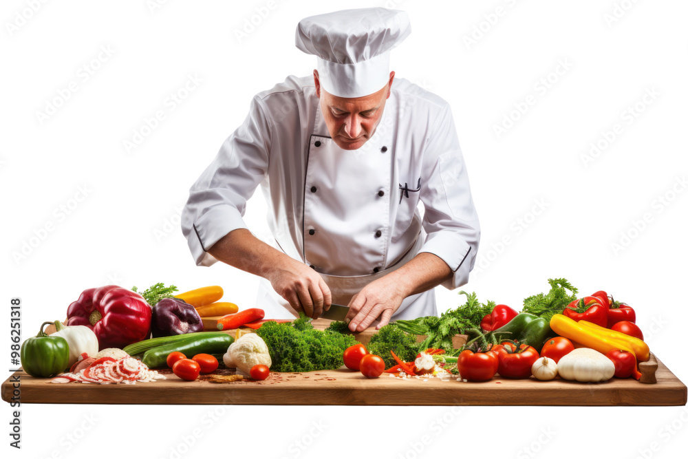 A chef with a focused expression decorates a batch of freshly baked cupcakes , isolated on white background A chef with a focused expression decorates a batch of freshly baked cupcakes , isolated on white background