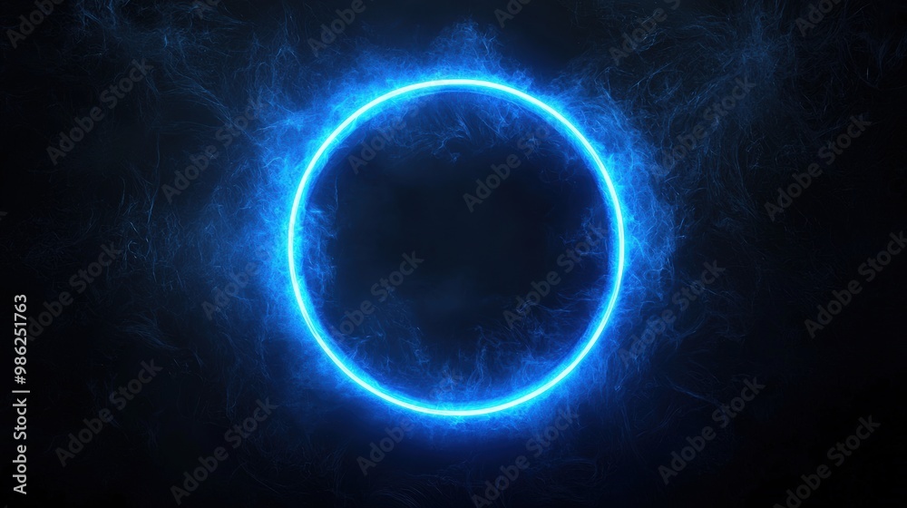 Fototapeta premium Bright blue neon ring