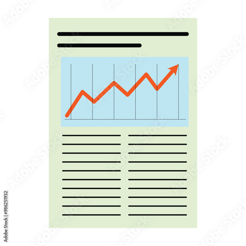 Business graph icon. Flat illustration of business graph icon for web design. Illustration of a sheet of paper with a graph on a white background. Illustration of a business report