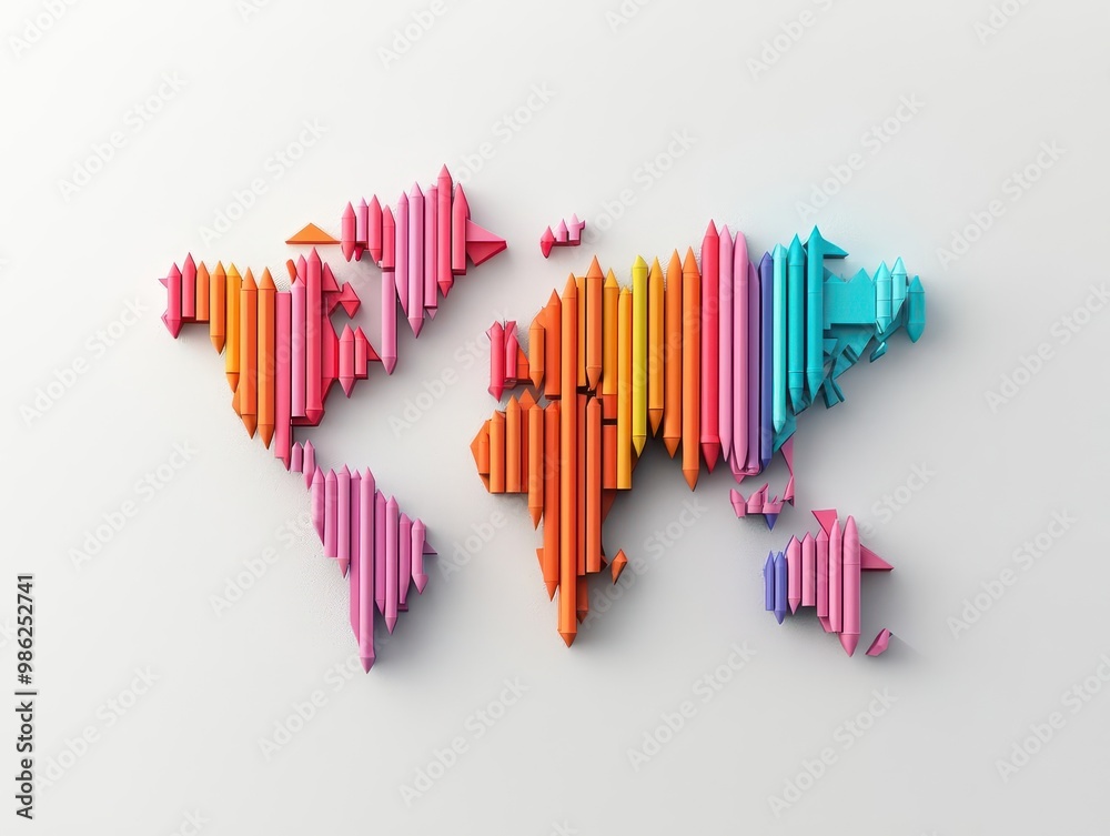 Abstract world map made of bonds and financial arrows, global finance, investment trends Abstract world map made of bonds and financial arrows, global finance, investment trends