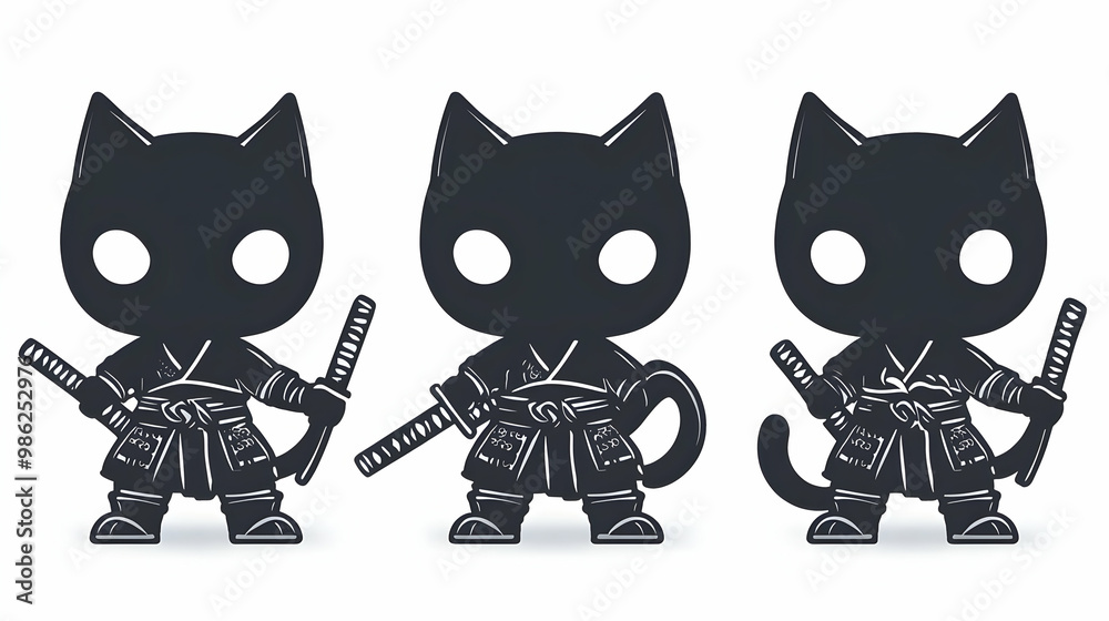 Cute cartoon ninja cat set