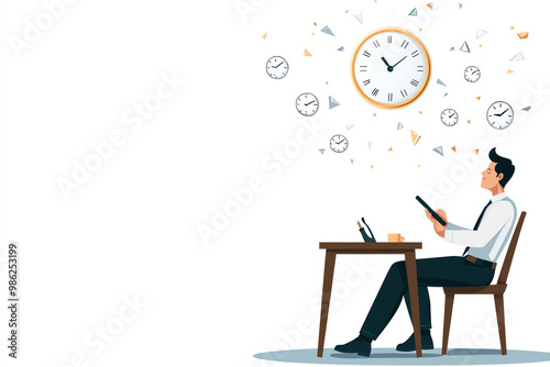 High output, person completing tasks quickly, flat design illustration