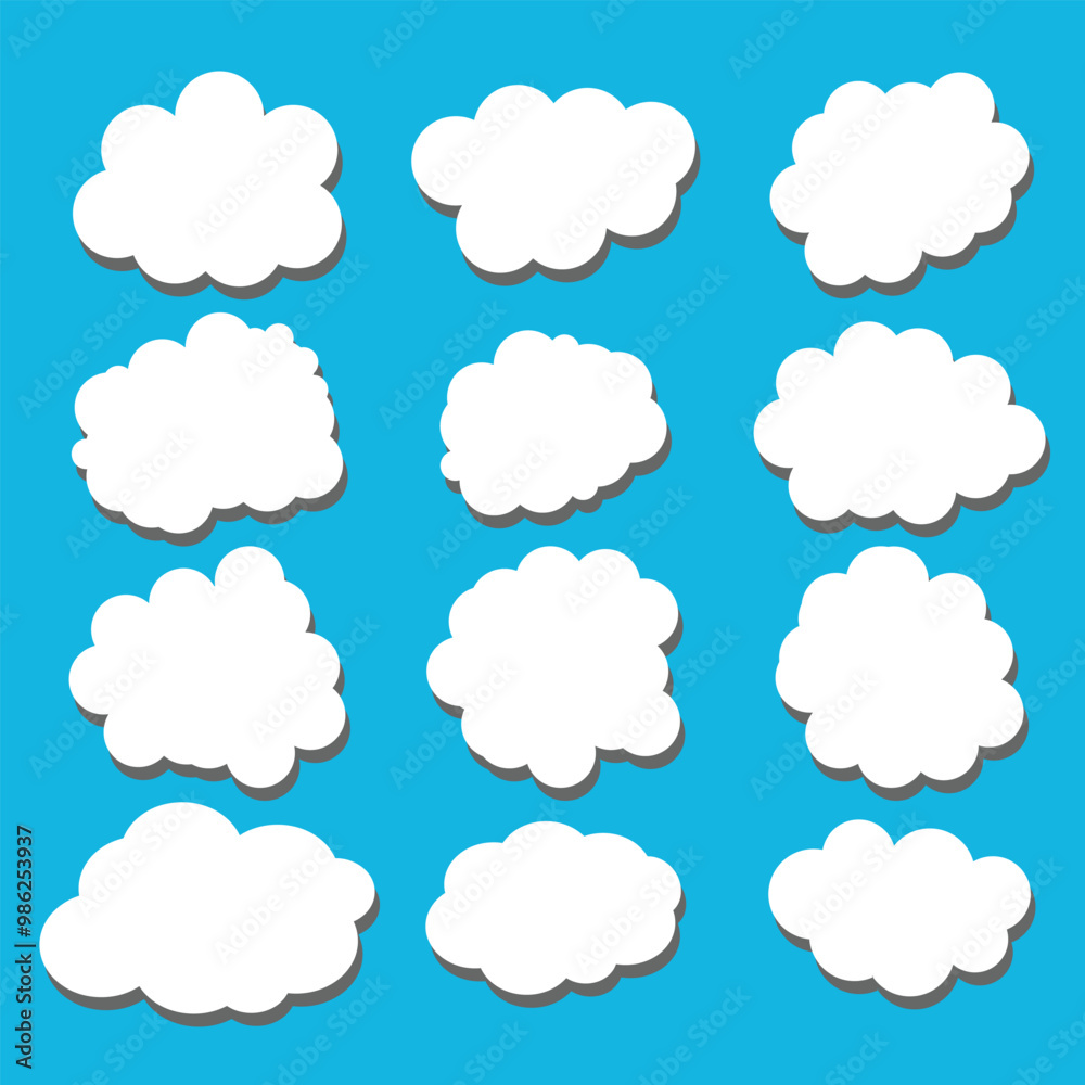 white vector cloud shape set design on blue background white vector cloud shape set design on blue background