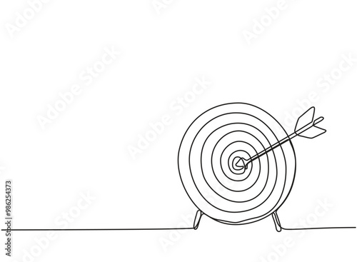 Arrow hitting target mark line drawing continuous line art vector illustration