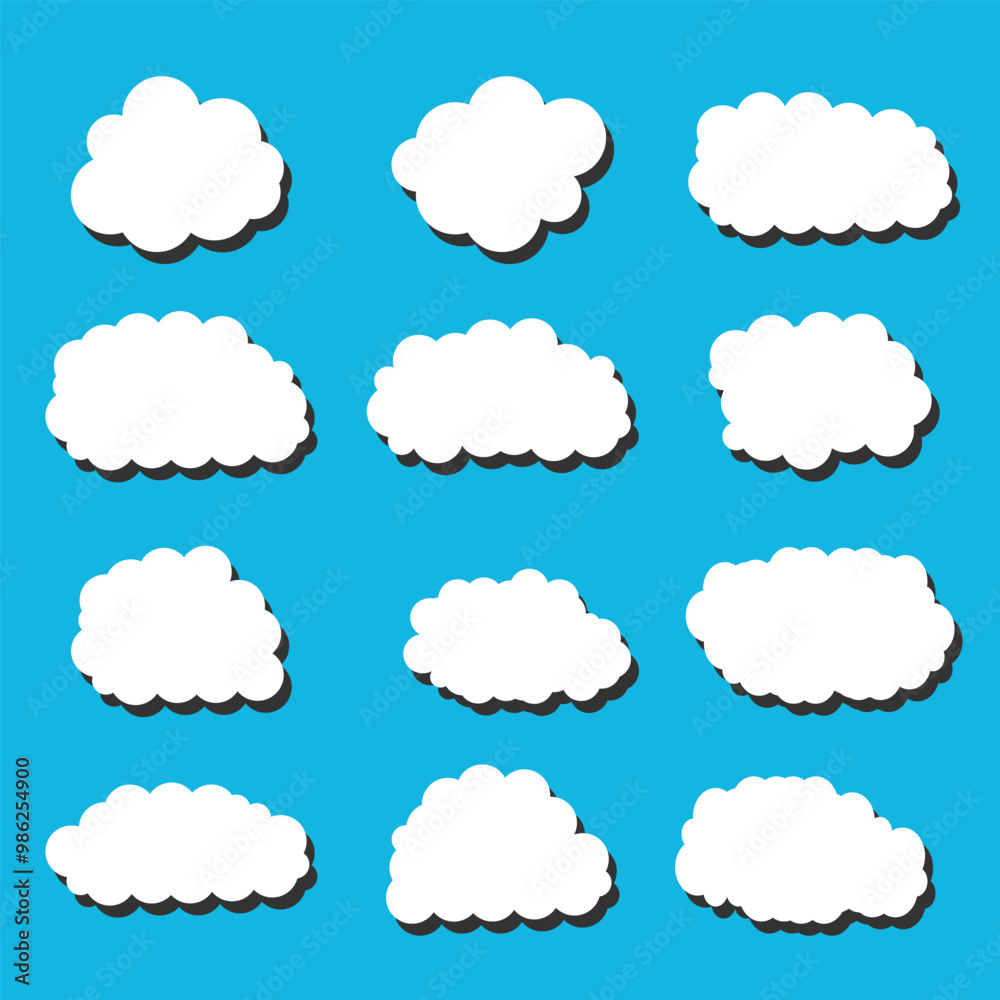 white vector cloud shape set design on blue background white vector cloud shape set design on blue background