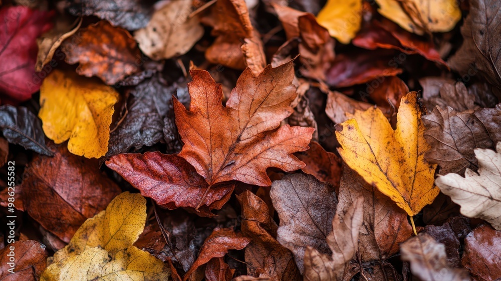 A diverse array of autumn leaves in shades of yellow, brown, and red scattered densely on the ground, capturing the essence of the fall season's beauty and change. A diverse array of autumn leaves in shades of yellow, brown, and red scattered densely on the ground, capturing the essence of the fall season's beauty and change.