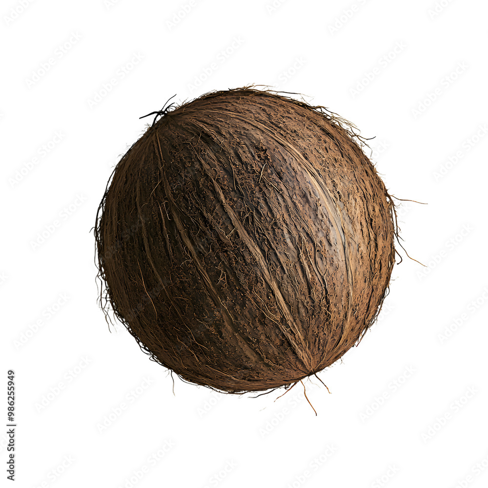 Isolated coconut with textured husk on transparent background Isolated coconut with textured husk on transparent background