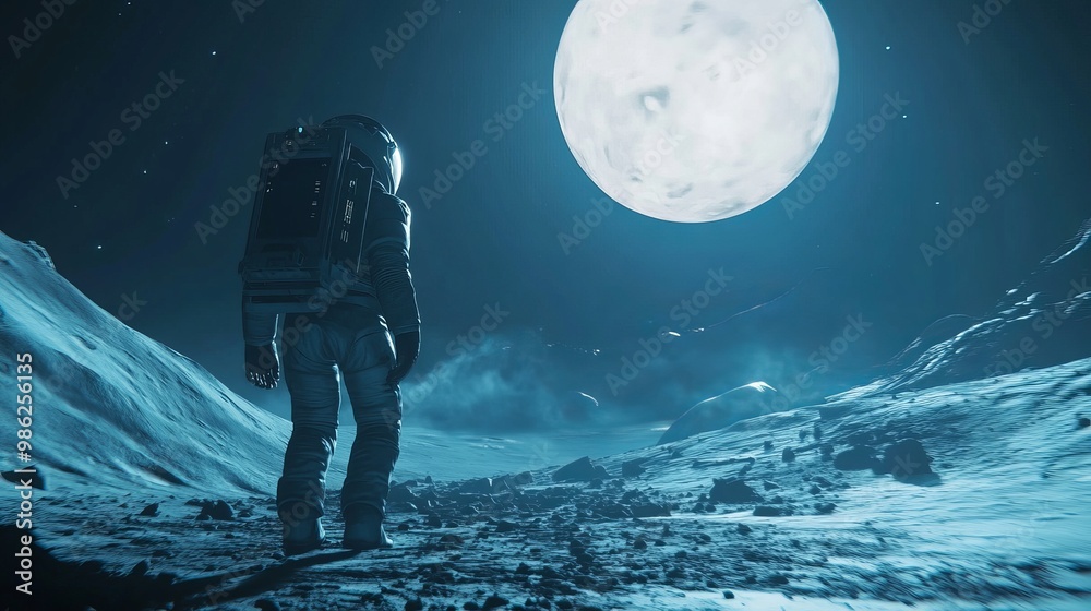 Obraz premium Beyond the Stars: An Astronaut's Bold Journey Across an Unexplored Planet, Discovering the Mysteries of Alien Landscapes and the Wonders of the Universe
