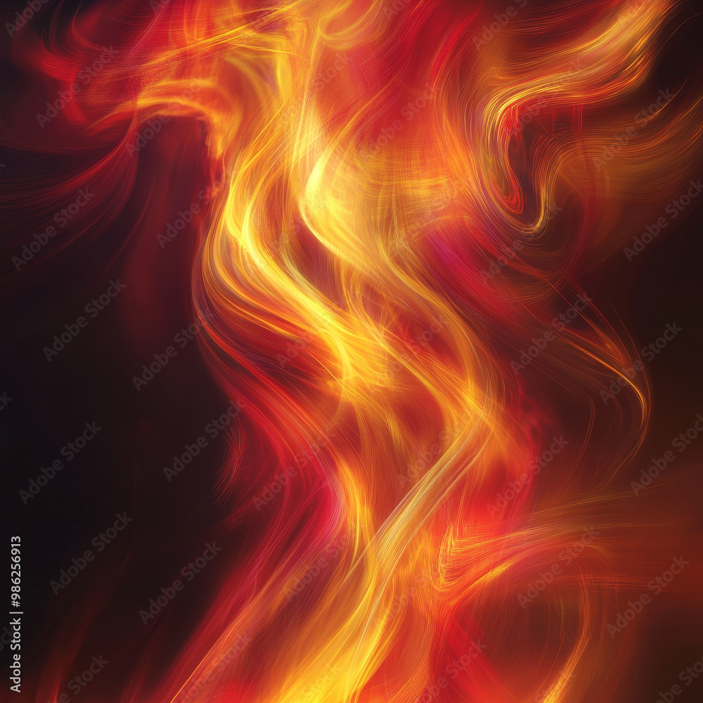 A vibrant abstract illustration featuring twisting flames in shades of red, orange, and yellow, creating glowing effect against dark background. dynamic movement evokes sense of energy and warmth A vibrant abstract illustration featuring twisting flames in shades of red, orange, and yellow, creating glowing effect against dark background. dynamic movement evokes sense of energy and warmth