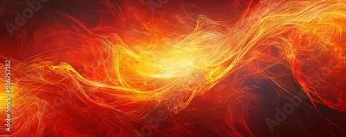 Blazing fire flames create mesmerizing abstract illustration, showcasing vibrant reds and yellows that evoke warmth and energy. dynamic flow of flames captivates viewers imagination