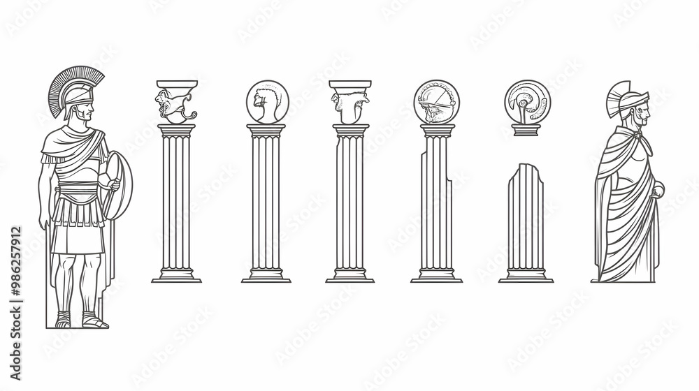 Roman empire line icon set. Included the icons as soldier, column, coliseum, sanctuary, emperor and more. Roman empire line icon set. Included the icons as soldier, column, coliseum, sanctuary, emperor and more.