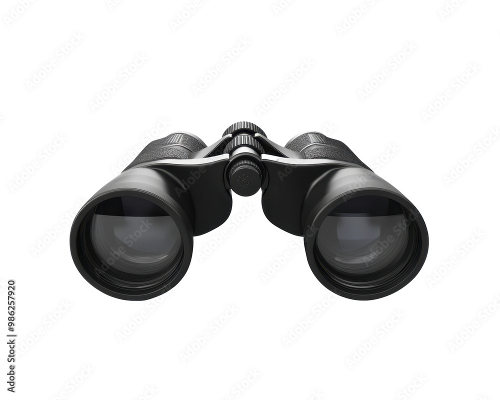 A pair of black binoculars designed for magnifying distant objects. A pair of black binoculars designed for magnifying distant objects.