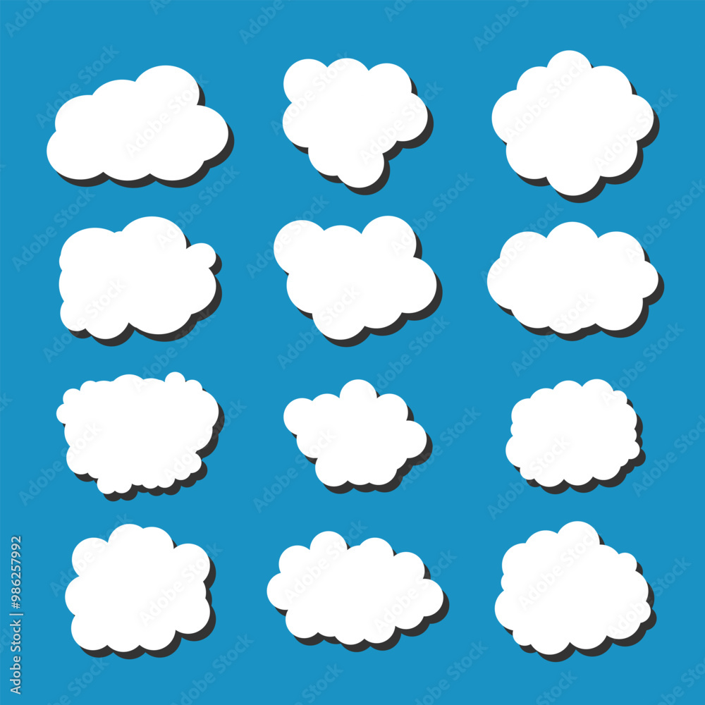 white vector cloud shape set design on blue background white vector cloud shape set design on blue background