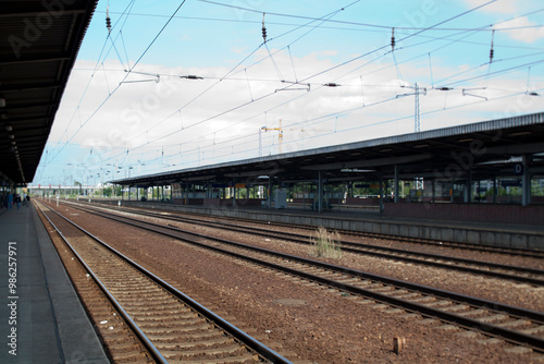 Schönefeld Railway Station With Empty Tracks on a Sunny Day in Germany