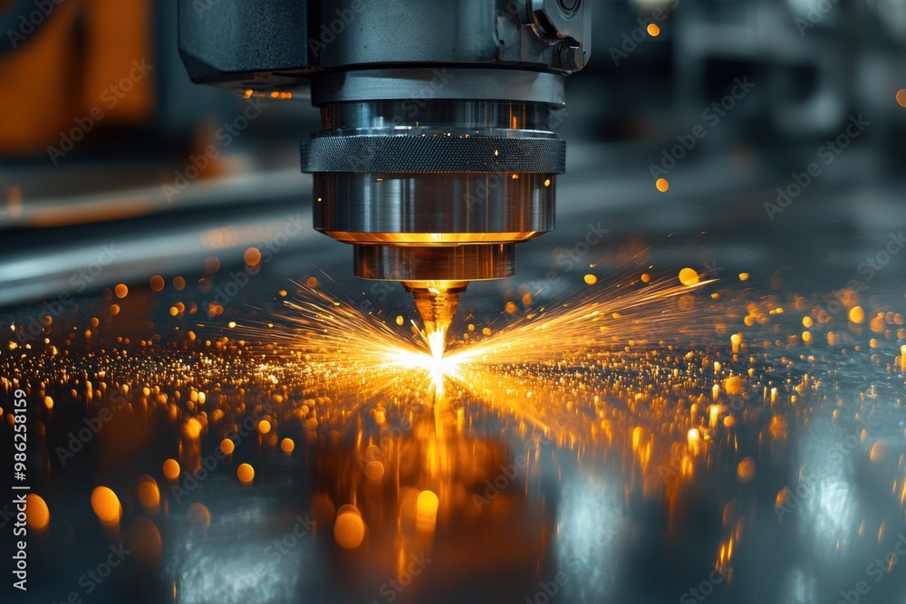 Close-up of Laser Cutting with Sparks Flying Close-up of Laser Cutting with Sparks Flying