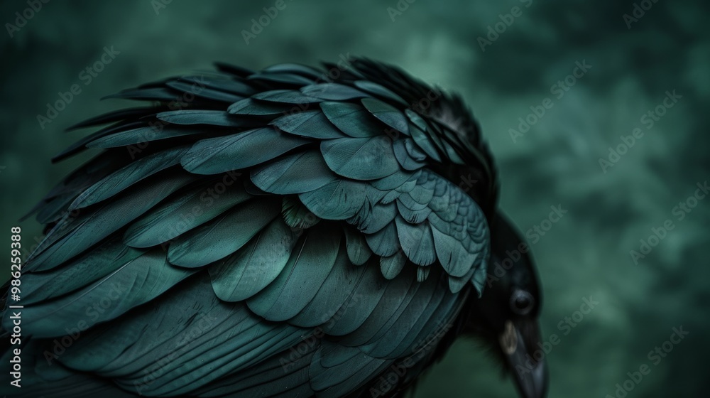Obraz premium Closeup of Dark Green Feathers Showcasing Intricate Textures and Patterns