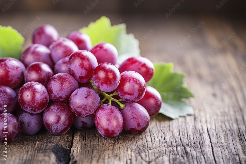 Red Grapes on a wooden background. A cluster of ripe fresh grapes on a wooden table. with generative ai Red Grapes on a wooden background. A cluster of ripe fresh grapes on a wooden table. with generative ai