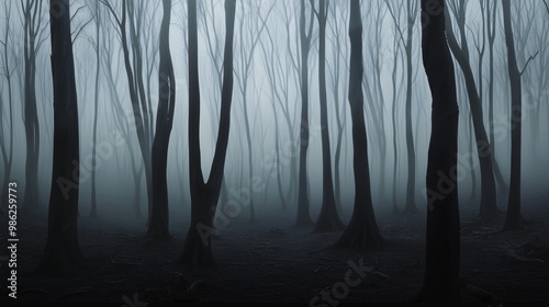 Fototapeta Naklejka Na Ścianę i Meble -  horror foggy mystery forest at night time, scary scene