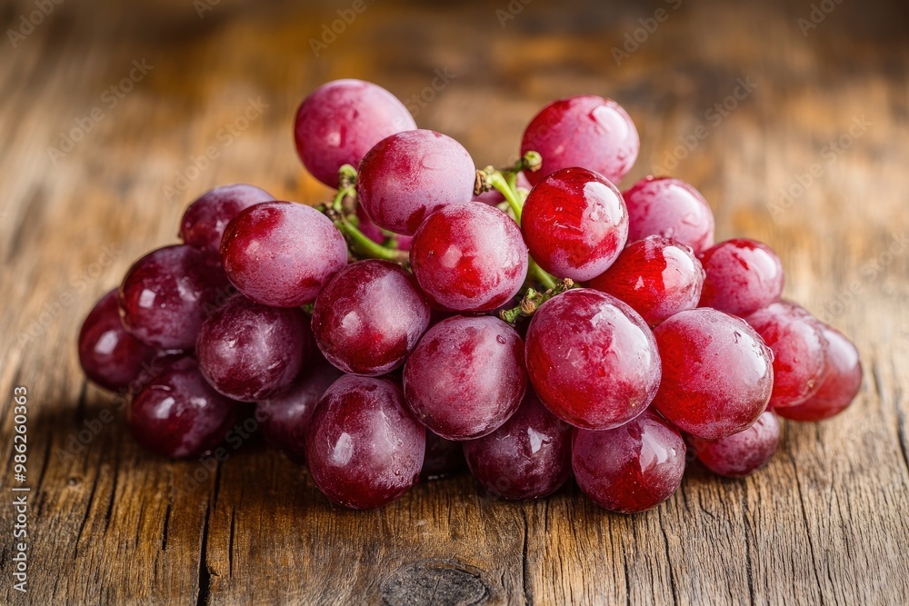 Red Grapes on a wooden background. A cluster of ripe fresh grapes on a wooden table. with generative ai Red Grapes on a wooden background. A cluster of ripe fresh grapes on a wooden table. with generative ai