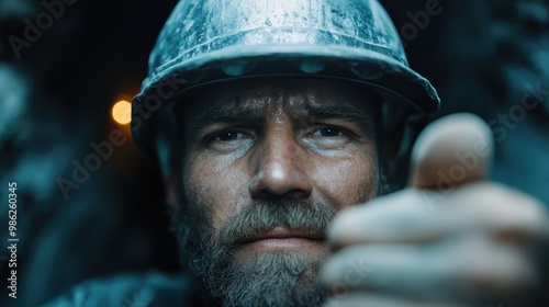 A worker wearing a helmet and gloves gives a thumbs-up gesture, symbolizing approval, encouragement, and positivity. The image conveys a sense of confidence and satisfaction.