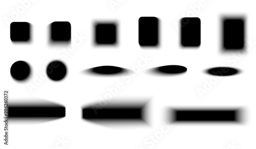Set of realistic shadow effects on transparent background of various shapes, Vector illustration.