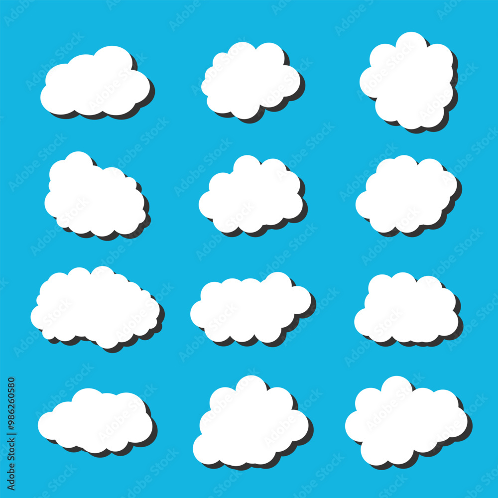 white vector cloud shape set design on blue background white vector cloud shape set design on blue background
