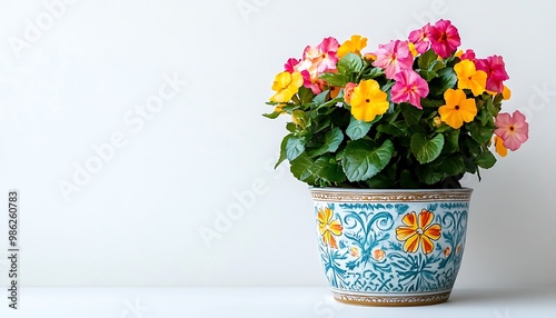 Wallpaper Mural Colorful Blooms in a Decorative Pot Torontodigital.ca