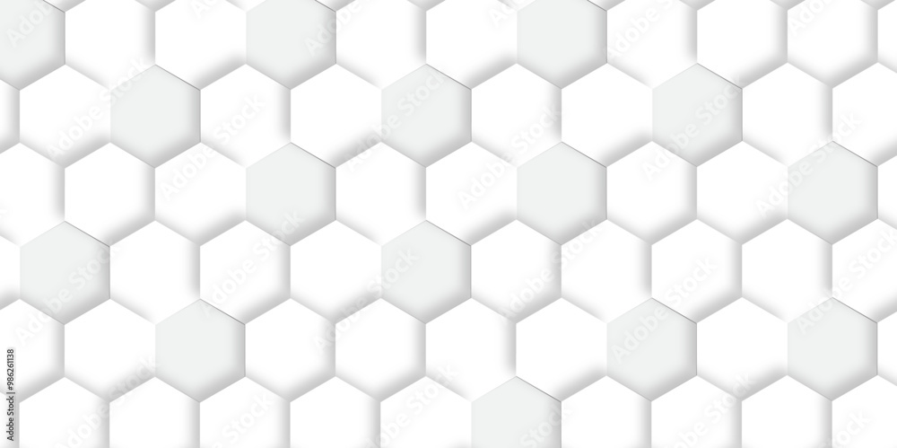 Naklejka premium Abstract pattern with hexagonal white and gray technology line paper background. Hexagonal 3d vector grid tile and mosaic structure simple style hexagonal graphic concept. Futuristic surface design. 