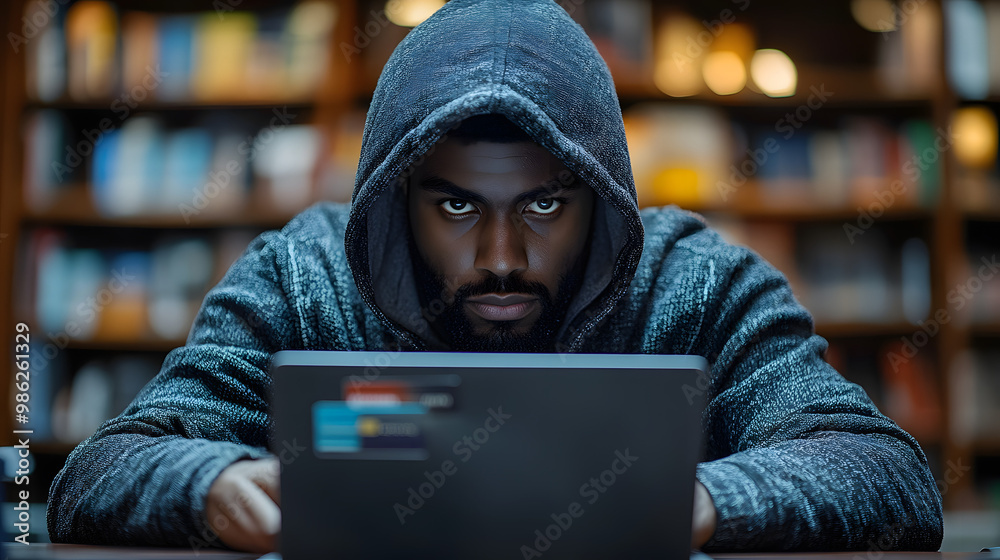 A Hacker in a Hoodie Sits at a Computer and Holds a Credit Card, Engaged in a Suspenseful Moment of Cyber Intrusion, Representing the World of Cybersecurity and Digital Risk in a Darkened Environment
A Hacker in a Hoodie Sits at a Computer and Holds a Credit Card, Engaged in a Suspenseful Moment of Cyber Intrusion, Representing the World of Cybersecurity and Digital Risk in a Darkened Environment