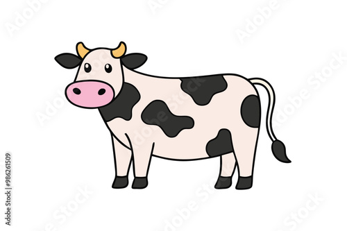 Charming flat cartoon cow in soft colors, featuring bold shapes and a modern minimalist design.