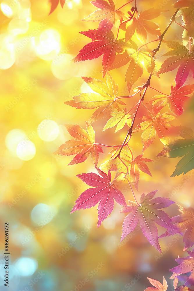 Autumn background with blurred bokeh light and colorful maple leaves Autumn background with blurred bokeh light and colorful maple leaves