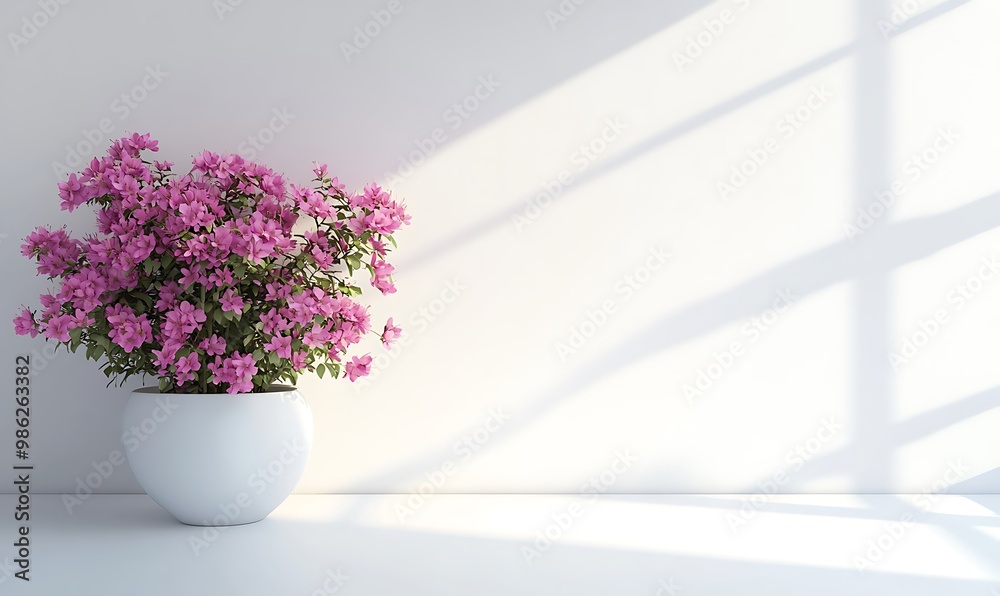 Pink Flowers in a White Pot on a White Background