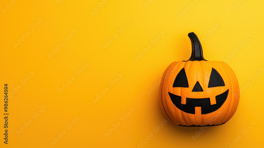 Cute jack-o'-lantern with playful face, autumn background, flat design illustration Cute jack-o'-lantern with playful face, autumn background, flat design illustration
