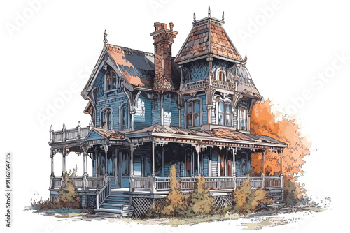 Ghostly Haunted House. vector haunted house on a hill. vector and illustration 