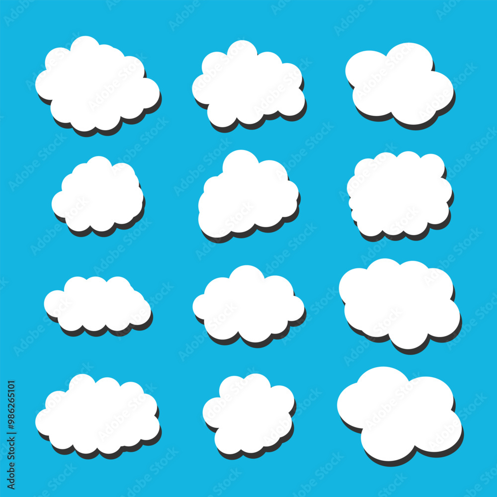 white vector cloud shape set design on blue background white vector cloud shape set design on blue background
