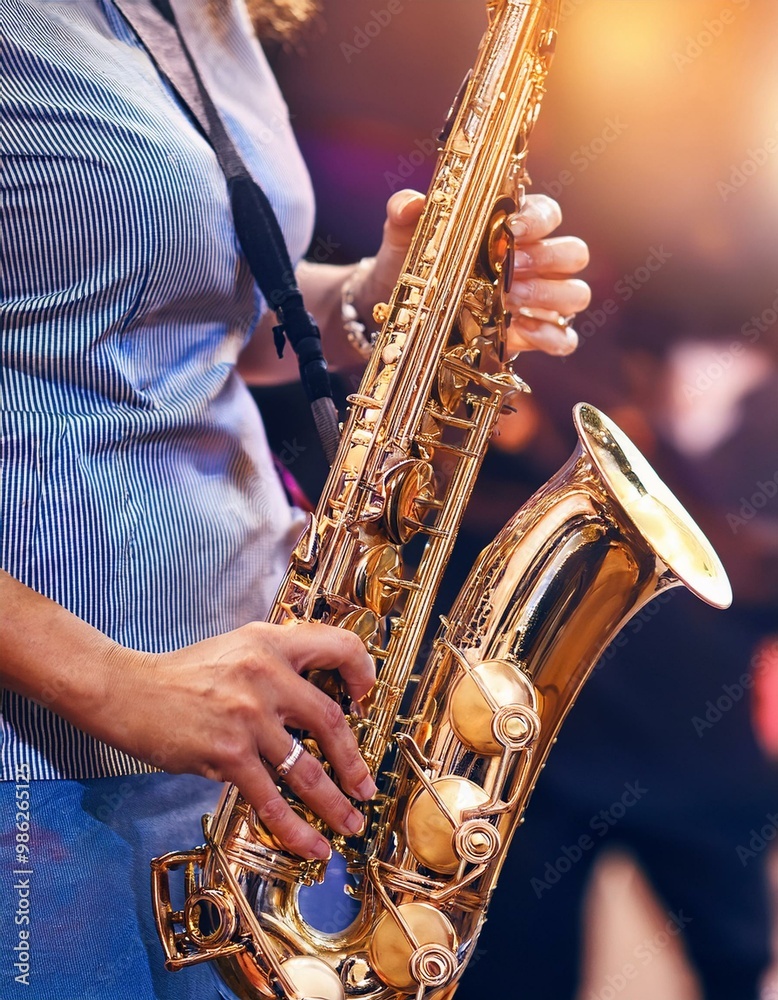 Obraz premium World Jazz festival. Saxophone, music instrument played by saxophonist player musician