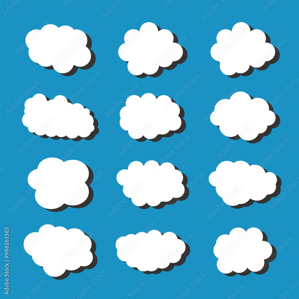 white vector cloud shape set design on blue background white vector cloud shape set design on blue background
