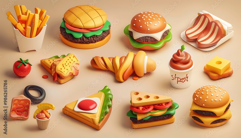 Fast food icons set with hamburger and french fries Fast food icons set with hamburger and french fries