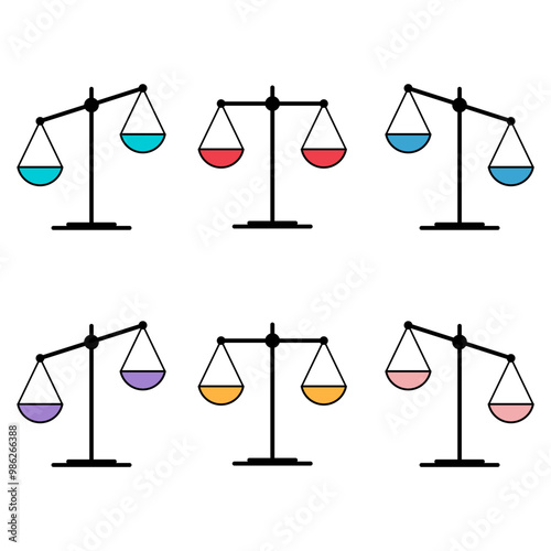 Set of Scale equal icon, lawyer crime web sign, protection balance isolated vector illustration