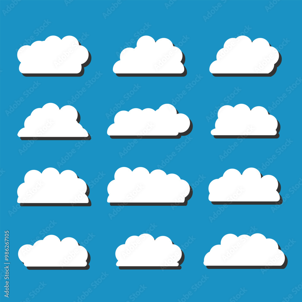 white vector cloud shape set design on blue background white vector cloud shape set design on blue background