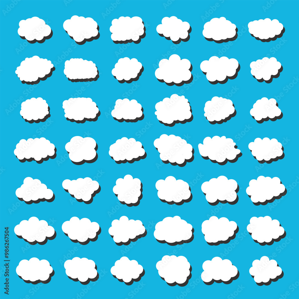 white vector cloud shape set design on blue background white vector cloud shape set design on blue background