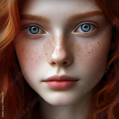 Portrait of beautiful young woman with freckles and beauty marks generative ai